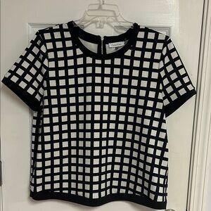 Calvin Klein Black and White Grid Short Sleeve Top